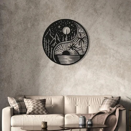 Vista 6 de Ying Yang Sun and Moon Metal, decoración de pared de metal Yin Yang, Sun Moon Metal, decoración de pared de metal, sol y luna, arte de pared