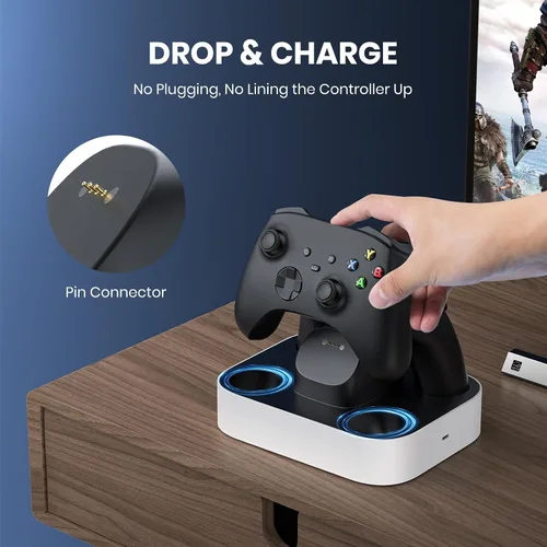Vista 5 de NEWDERY Controller Charger Station for Xbox, 2x1100mAh Rechargeable Battery Packs for Xbox One/Series X S Controller, Fast Charging Dock with 4