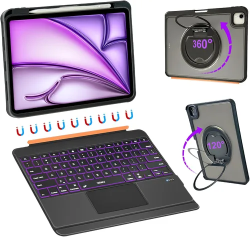 Vista 17 de WIWU - Funda con teclado para iPad Pro de 11 pulgadas, M5/M4 2025/2024 con soporte giratorio de 360°, color negro