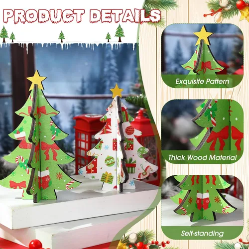 Vista 4 de Bucherry 5 piezas de árboles de Navidad de madera, decoraciones de mesa, árboles de Navidad rústicos 3D, centros de mesa de Navidad, letreros