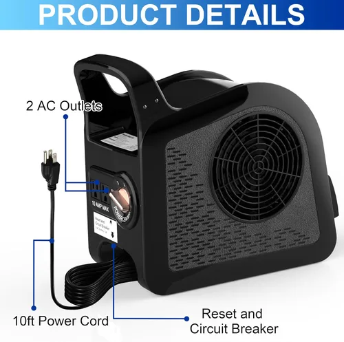Vista 7 de Ventilador portátil para el hogar: ventiladores de piso de alta velocidad para refrigeración y secado, motor de aire con rotación de 185°