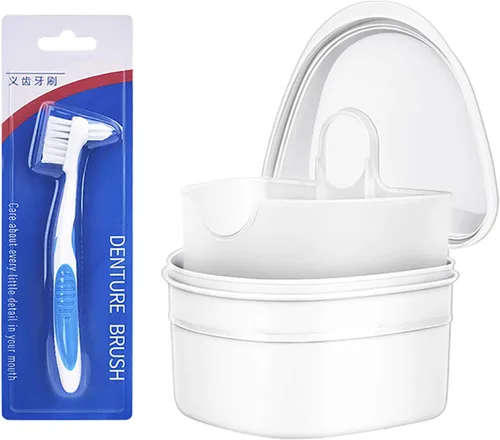 Vista 9 de Caja de baño para dentadura dental, taza y cepillo de dientes con cesta de colador, soporte para caja de almacenamiento de dientes falsos, caja
