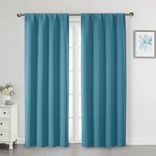 Vista 100 de Cortinas opacas para dormitorio, sala de estar, juego de 2 paneles de 54 pulgadas de largo, cortinas de oscurecimiento de habitación con aislamiento