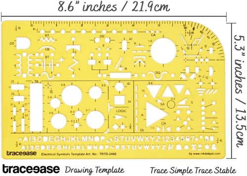 Vista 2 de Traceease Plantilla de dibujo eléctrico de símbolos eléctricos Plantilla de dibujo, regla de medición de plantilla de diseño