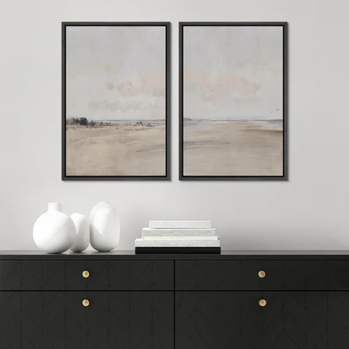 Vista 4 de Ashbrook - Set de arte de pared en lienzo enmarcado, tonos orgánicos de la tierra en beige y marrón con ilustraciones de trazos circulares, arte