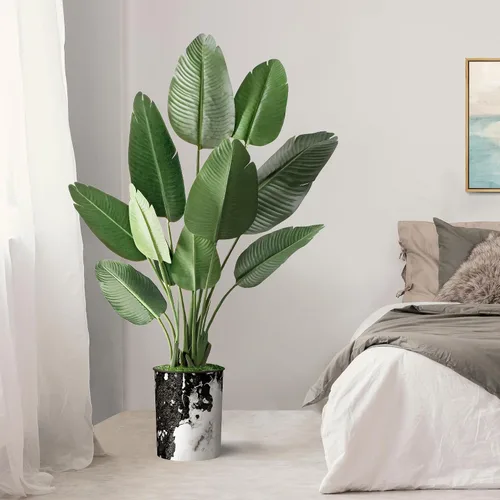 Vista 3 de SIGNWIN - Árbol artificial en moderna maceta con efecto de granito, ave del paraíso artificial de seda para decoración del hogar en interiores