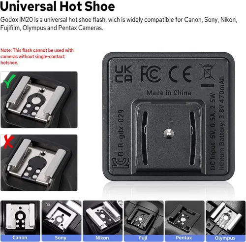 Vista 5 de GODOX iM20 Mini Flash para cámara, GN10 Godox Mini Flash, batería 440 destellos de potencia completa, carga USB-C, 5 niveles de potencia