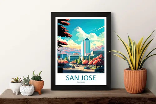Vista 2 de San José - Póster de pared para colgar en la pared, decoración del hogar, San José amantes del arte de California, póster de San José, póster
