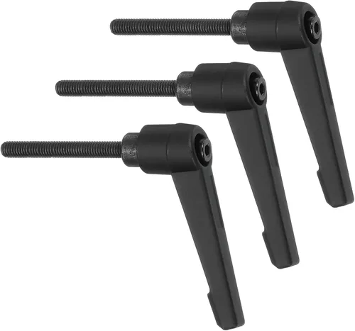 Vista 13 de uxcell 3 perillas ajustables M5 x 0.472 in, rosca macho, botón de trinquete, cierre rápido, perno giratorio para maquinaria de torno, color negro