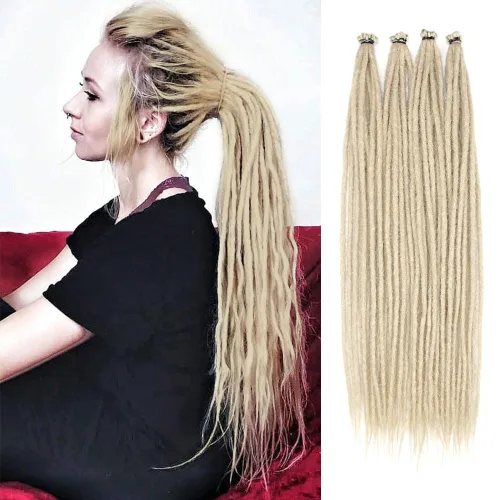 Vista 21 de Kraler Extensiones de Rastas Azules, Extensiones de Rastas Sintéticas de Ganchillo de 22", 100% Hechas a Mano, Rastas de Una Sola Punta, Delgadas