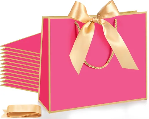 Vista 8 de Silkfly 12 bolsas de regalo con asas para dama de honor, 12 x 10 x 4 pulgadas, elegantes bolsas de regalo de bienvenida de boda con lazo para Negro