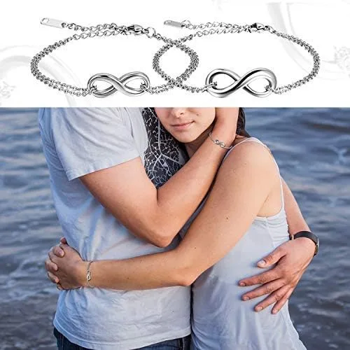 Vista 5 de Oidea - Pulsera de acero inoxidable para parejas con infinito, con bolsa de regalo