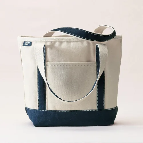 Vista 3 de Lands' End Bolso de lona abierto Natural/Azul marino radiante
