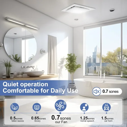 Vista 5 de Extractor de baño con luz, 141 CFM 0.7 Sones, diseño de cableado integrado