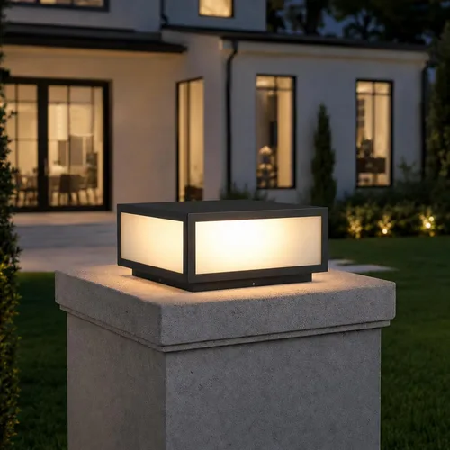 Vista 11 de Luces de columna al aire libre de 9,84 pulgadas, luz cuadrada negra del poste del pilar para el exterior Outdoor Post Caps Light, Waterproof Gate