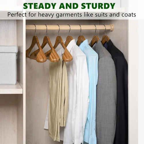 Vista 7 de Amber Home Paquete de 6 Perchas de Traje de Madera de Bambú Natural de Hombros Anchos, Perchas de Ropa de Bambú con Barra para Pantalones, Perchas