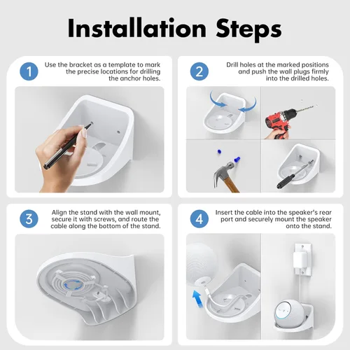 Vista 5 de XLTTYWL Dot Max - Soporte de punto ABS con gestión de cables, soporte de pared premium que ahorra espacio para Eco Dot Max 2025 (blanco)