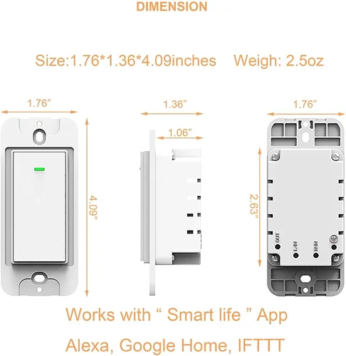 Vista 2 de Interruptor de luz inteligente, compatible con Alexa, Google Home, no requiere concentrador, WiFi inalámbrico para hogar inteligente, se ajusta