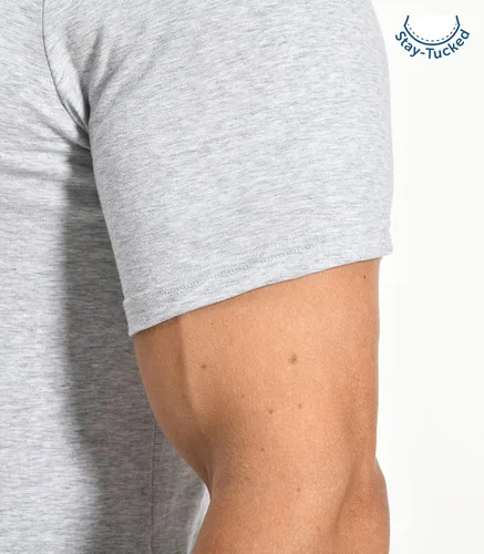 Vista 6 de Comfneat Paquete de 3 camisetas elásticas para hombre, cuello redondo, dobladillo trasero largo
