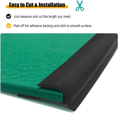 Vista 6 de Tira de borde de alfombra, protector de borde negro para suelos de vinilo, reductor de umbrales, tira de unión de piso, impermeable, autoadhesiva