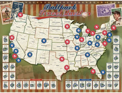 Vista 6 de Map Your Travels Ballpark Travel Quest Scratch Off Map Print Incluye tubo de envoltura de regalo Incluye herramienta para raspar