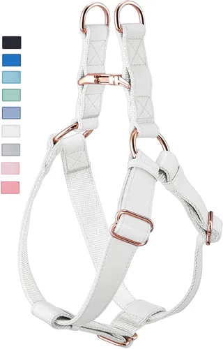 Vista 8 de Arnés de Cuero Suave Sin Tirones para Perro - Arnés Ajustable de Paso para Perro con Hebilla de Metal Resistente de Oro Rosa, Chalecos Halter
