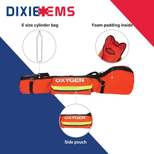 Vista 2 de Bolsa de hombro O2 para cilindro y suministros de tamaño E, paquete de transporte de tanque de oxígeno con relleno