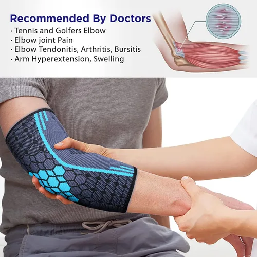 Vista 5 de Codera de compresión para codo, codera, coderas, coderas de tenista para hombres y mujeres, codo para tendinitis y codo de tenista (S, negro)