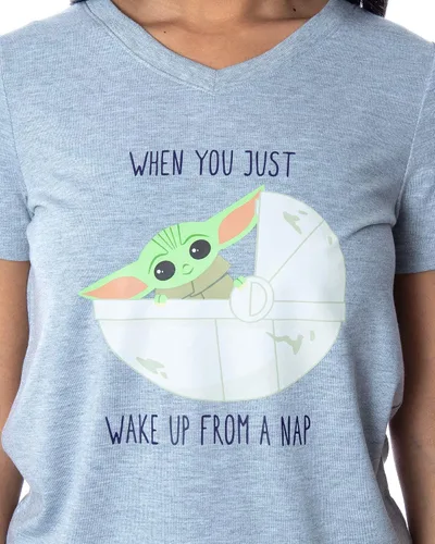 Vista 2 de Star Wars The Mandalorian Baby Yoda Wake Up Face - Conjunto de pijama de 2 piezas para mujer, Gris