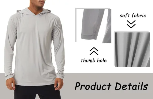 Vista 5 de BIYLACLESEN Camiseta de manga larga con protección solar para hombre, con UPF 50+ y capucha