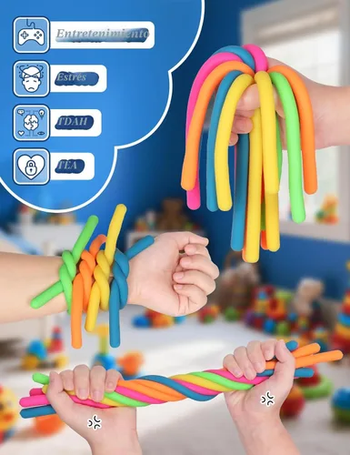 Vista 7 de Paquete de 10 Juguetes Sensoriales para Niños – Cuerdas Sensoriales Elásticas Extra Gruesas Mejoradas para Autismo, TDAH, Ansiedad – Caja de Regalo
