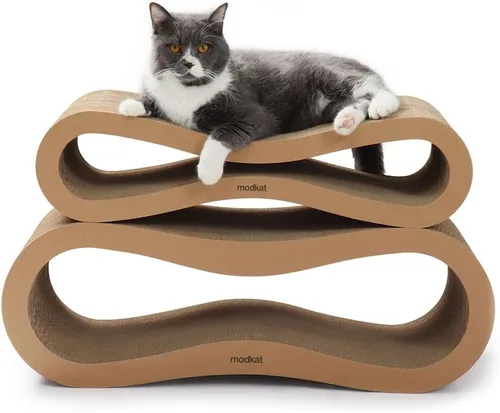Vista 4 de Modkat® Premium 2 Juego de Rascadores para Gatos. Tamaños Grande (76.2L X 26.9H cm) y Pequeño (67.5L X 17.8H cm). Rasca, Juega, Salón. Cartón