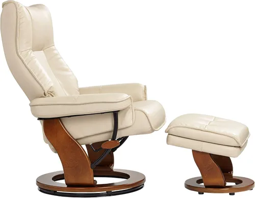 Vista 8 de Benchmaster Morgan Stucco - Sillón reclinable giratorio de piel sintética con silla otomana, sillón moderno, ergonómico, manual, reclinable Estuco