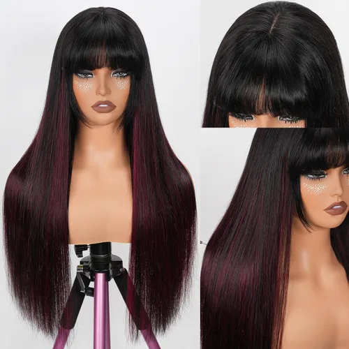 Vista 10 de Straight Human Hair Wigs with Bangs 180% Density 2x4 Lace Front Wigs with Bangs Closure Wear and Go Glueless Wigs 100% Brazilian Virgin Human Hair