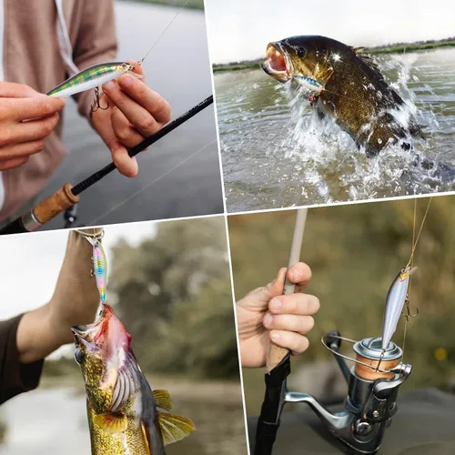 Vista 7 de Minnow Crankbait 2 Hook Jerkbaits Buceo Lento Bass Pesca Señuelo Duro Sets