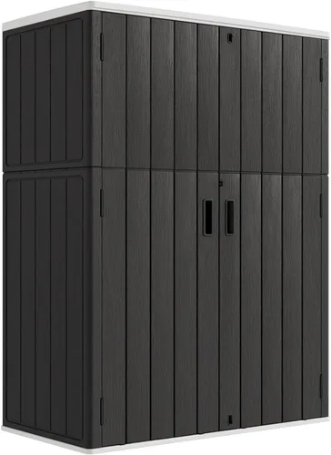 Vista 14 de Cobertizo de almacenamiento horizontal para jardines y patios, caja de almacenamiento de plástico impermeable, cobertizo pequeño de 26 pies cúbicos