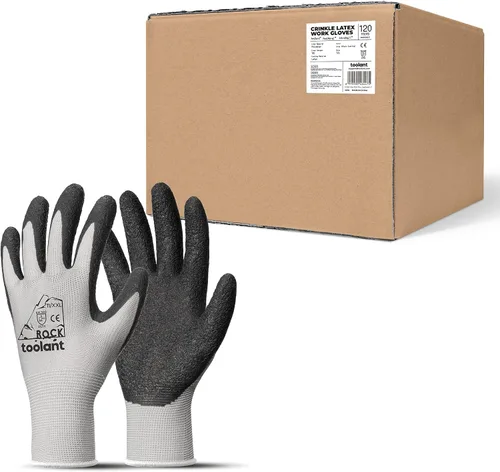 Vista 26 de toolant Guantes de trabajo de látex arrugado a granel, guantes de seguridad con revestimiento de goma para hombres y mujeres, 12 pares para Negro