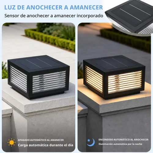 Vista 3 de Luces solares para postes al aire libre, 7.9 pulgadas, luz cuadrada de columna grande con control remoto [S] 7.9"×6.3