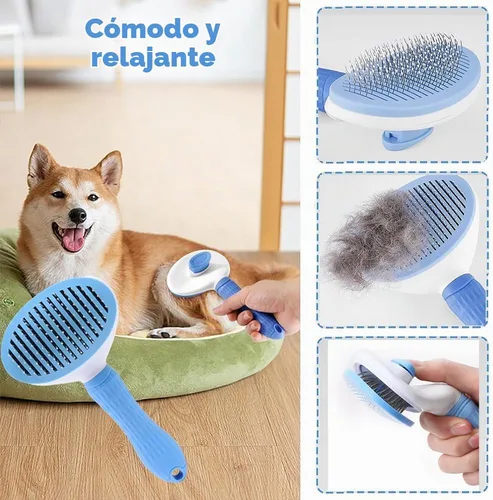 Vista 2 de Kit de aseo para mascotas, kit de limpieza automática con cortaúñas, peine de pulgas, cepillo de baño de champú, cepillo de dientes para dedos, Azul