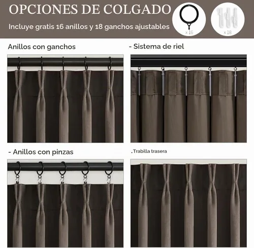 Vista 4 de Cortinas opacas de terciopelo gris pardo de 96 pulgadas de largo, para sala de estar y dormitorio, modernas, elegantes y de lujo, bloqueo de luz