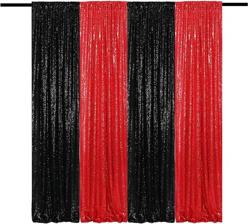 Vista 55 de Cortinas de Fondo de Lentejuelas Negras Cortinas Brillantes con Purpurina 2FTx8FT 2 Paneles para Decoraciones de Bodas Fiestas de Cumpleaños