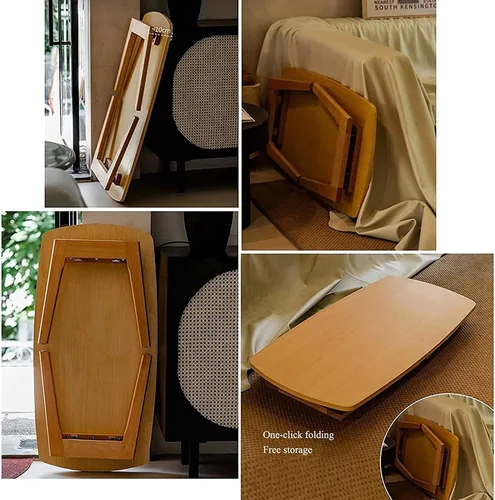 Vista 5 de SYALEO Mesa de Centro Mesa de centro de madera maciza, mesa plegable estilo japonés, mesa auxiliar para sala de estar, sofá, mesa auxiliar de 17.7