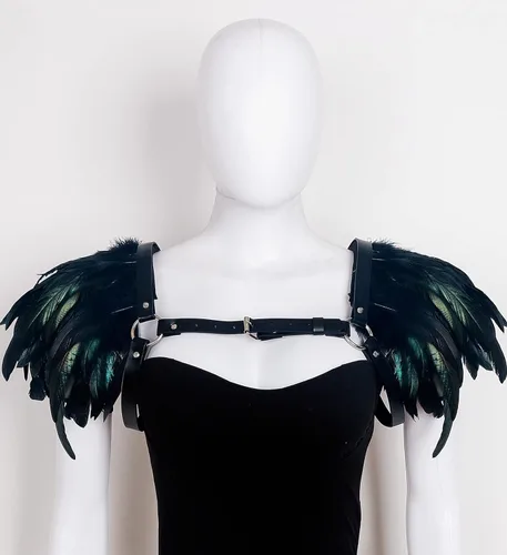 Vista 5 de L'VOW Correa de hombro para mujer gótica de plumas naturales para disfraz de carnaval de Halloween