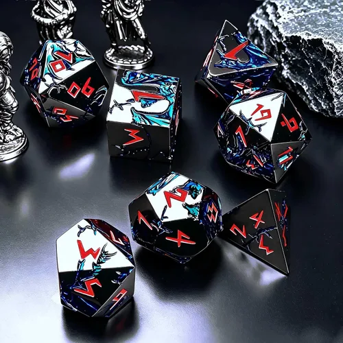 Vista 5 de Blue Dragon - Juego de dados DND de metal, 7 dados poliédricos ponderados para Calabozos y Dragones, dados RPG de aleación de zinc pesado