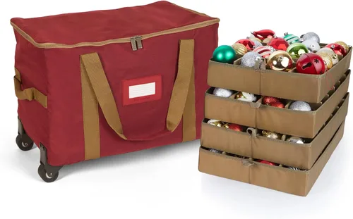 Vista 23 de Covermates Keepsakes Bolsa de almacenamiento ajustable para adornos, con asas de transporte, protección acolchada, ruedas dobles, almacenamiento