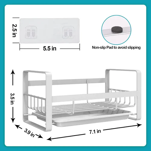 Vista 5 de VANTEN Organizador de fregadero de cocina, organizador de fregadero plateado, dispensador de esponja/jabonera con soporte para cepillo, montaje
