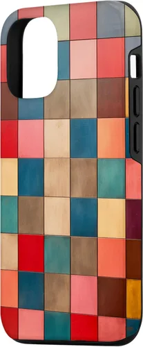 Vista 2 de Funda protectora con diseño a cuadros multicolor radiante para iPhone 14