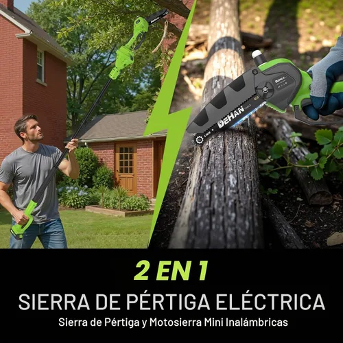 Vista 7 de Sierra de poste inalámbrica para poda de árboles, motosierra de 6 pulgadas con poste de extensión