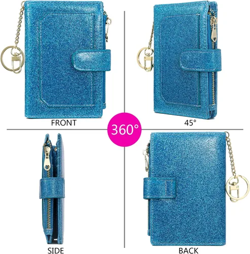 Vista 4 de Carteras para mujer RFID pequeñas y compactas de cuero plegable con bolsillo con cremallera