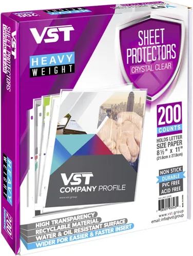 Vista 2 de VST Protectores de hojas resistentes de 8.5 x 11 pulgadas para carpeta de 3 anillas, protectores de páginas transparentes de 3 mil, fundas